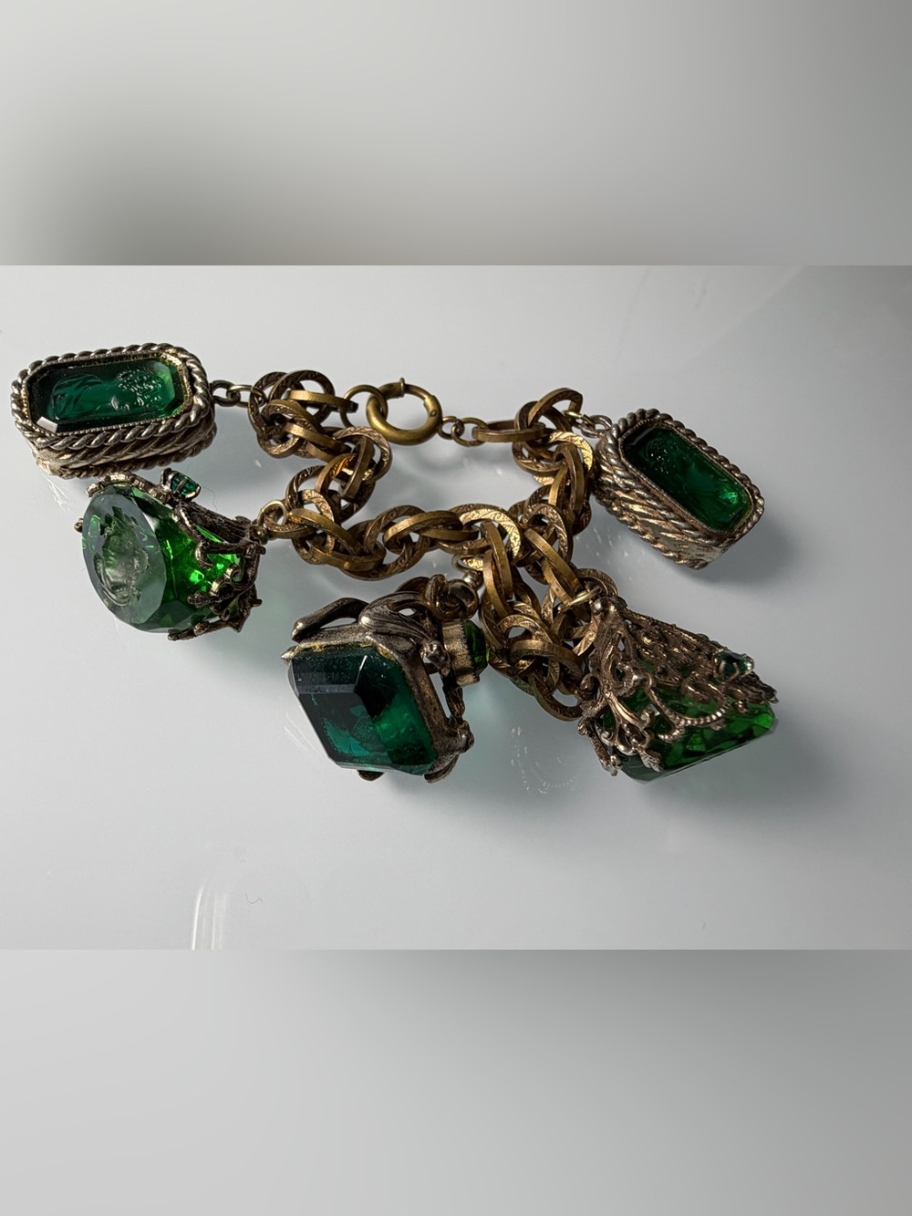 Vintage Czech Victorian revival intaglio art glass rhinestone bracelet